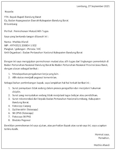 Detail Contoh Surat Permohonan Pindah Tugas Pns Nomer 35