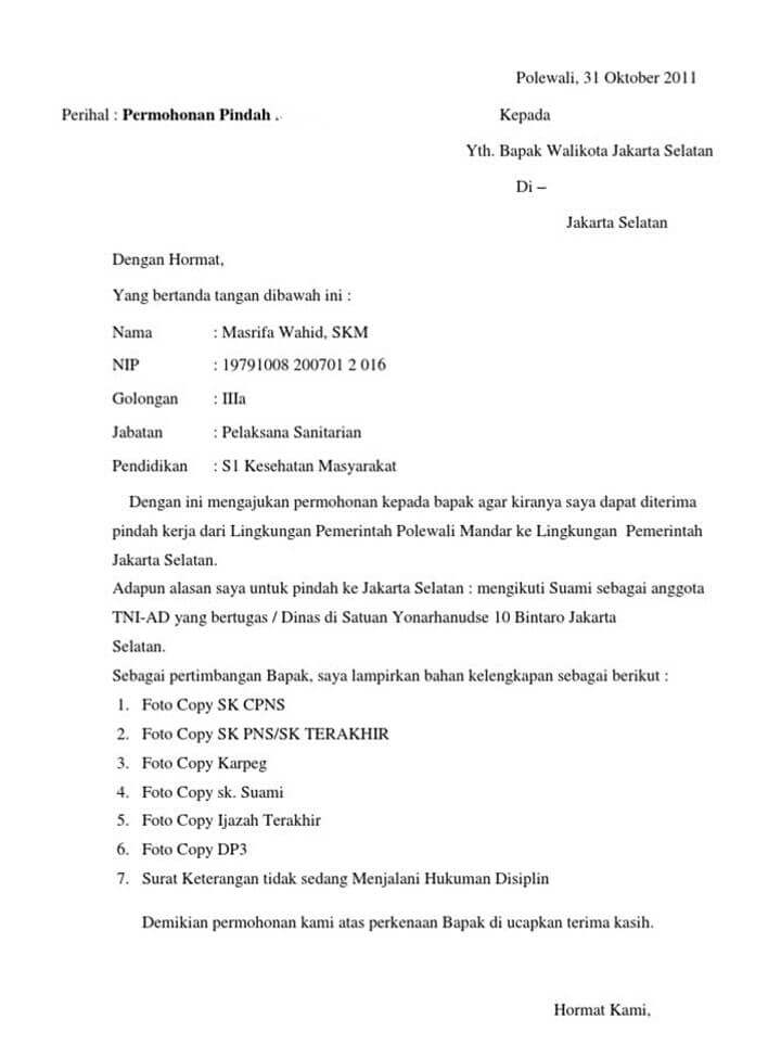 Detail Contoh Surat Permohonan Pindah Tugas Pns Nomer 48