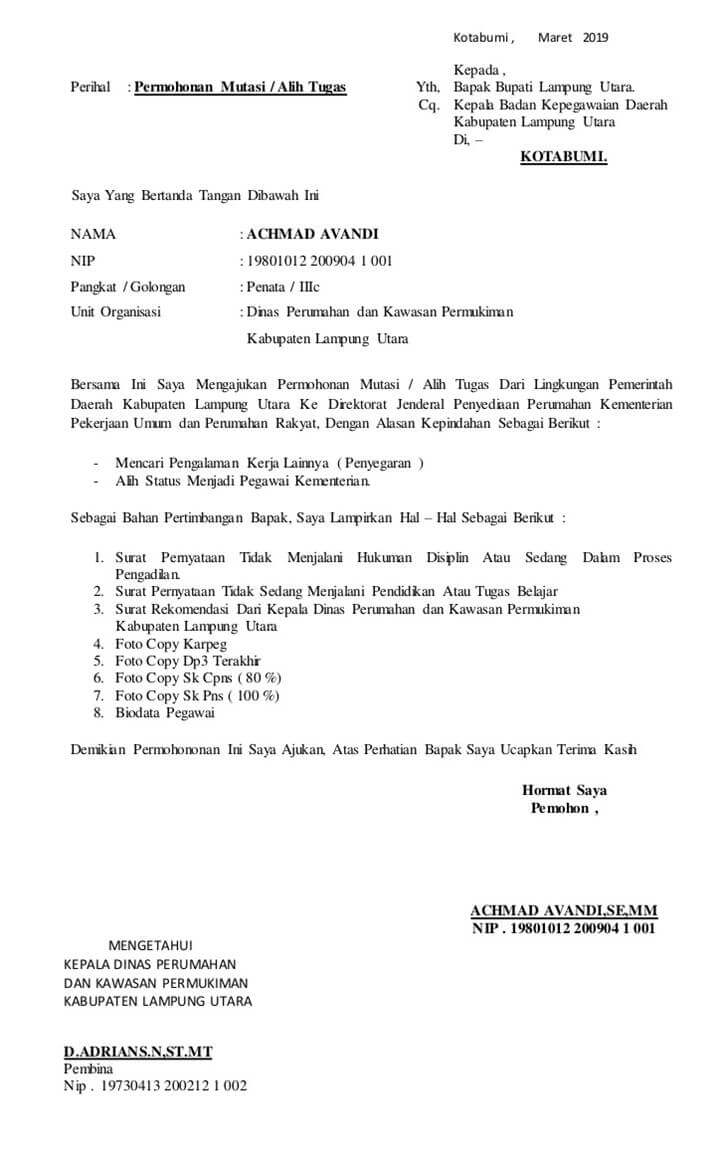 Detail Contoh Surat Permohonan Pindah Tugas Pns Nomer 50
