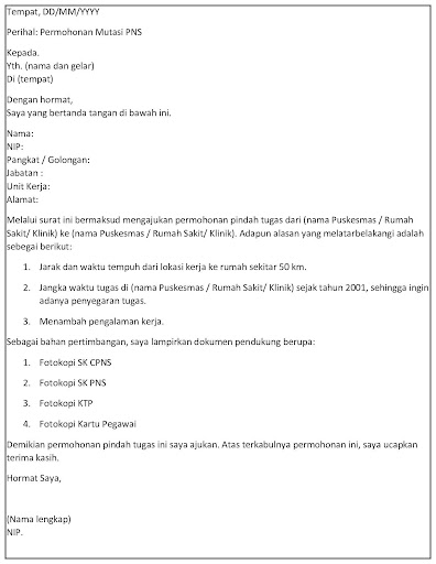 Detail Contoh Surat Permohonan Pindah Tugas Pns Nomer 55