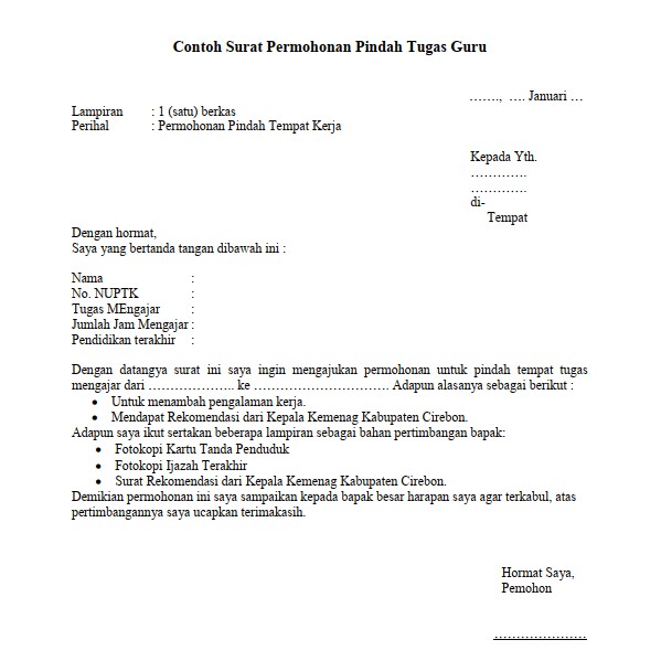 Detail Contoh Surat Permohonan Pindah Tugas Pns Nomer 9