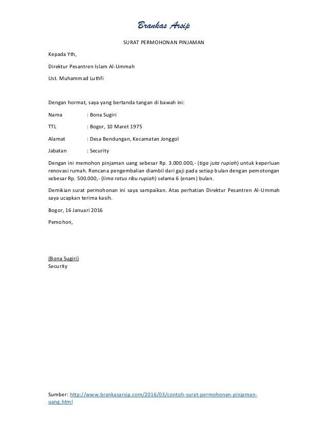 Detail Contoh Surat Permohonan Pinjaman Nomer 2