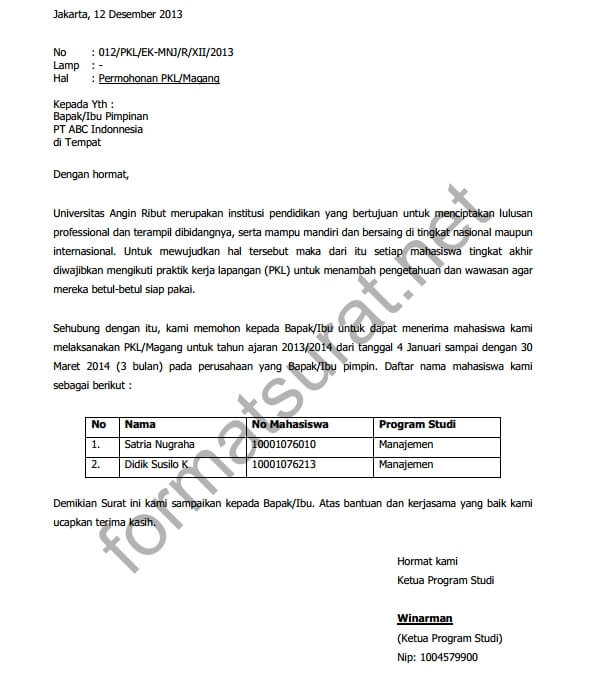 Detail Contoh Surat Permohonan Pkl Nomer 27