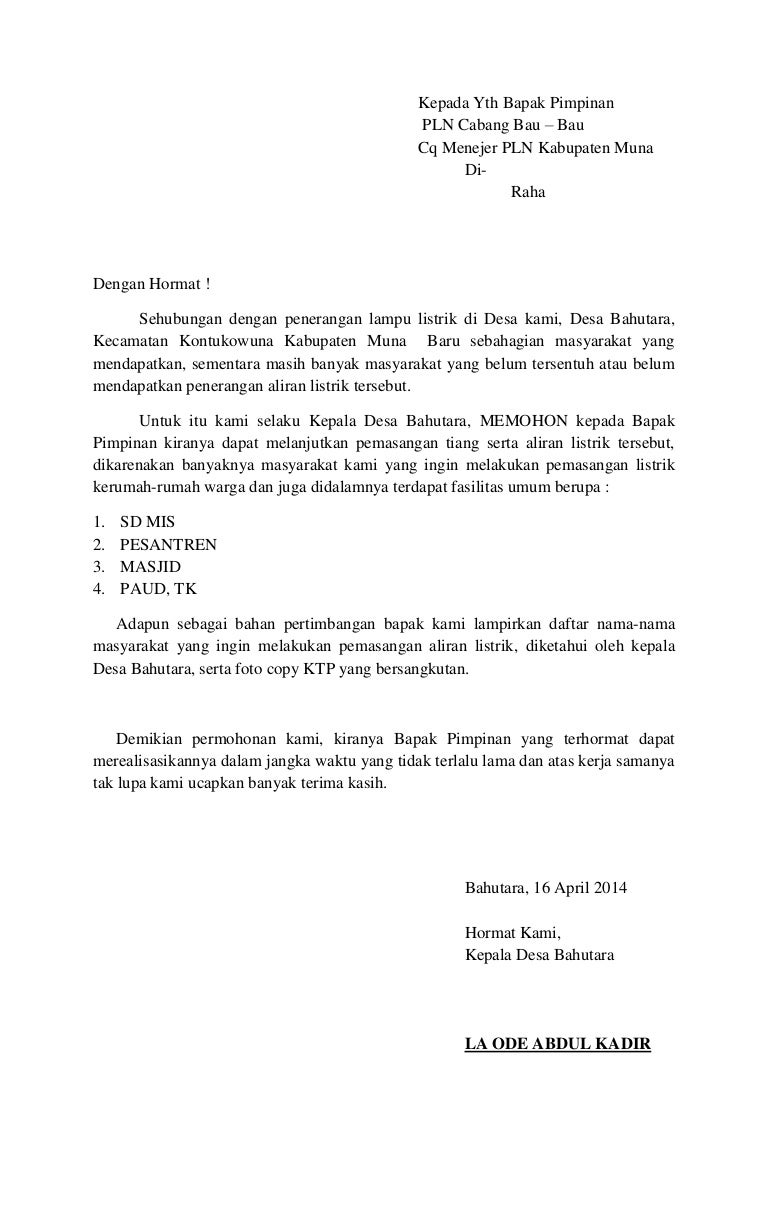 Detail Contoh Surat Permohonan Pln Nomer 4