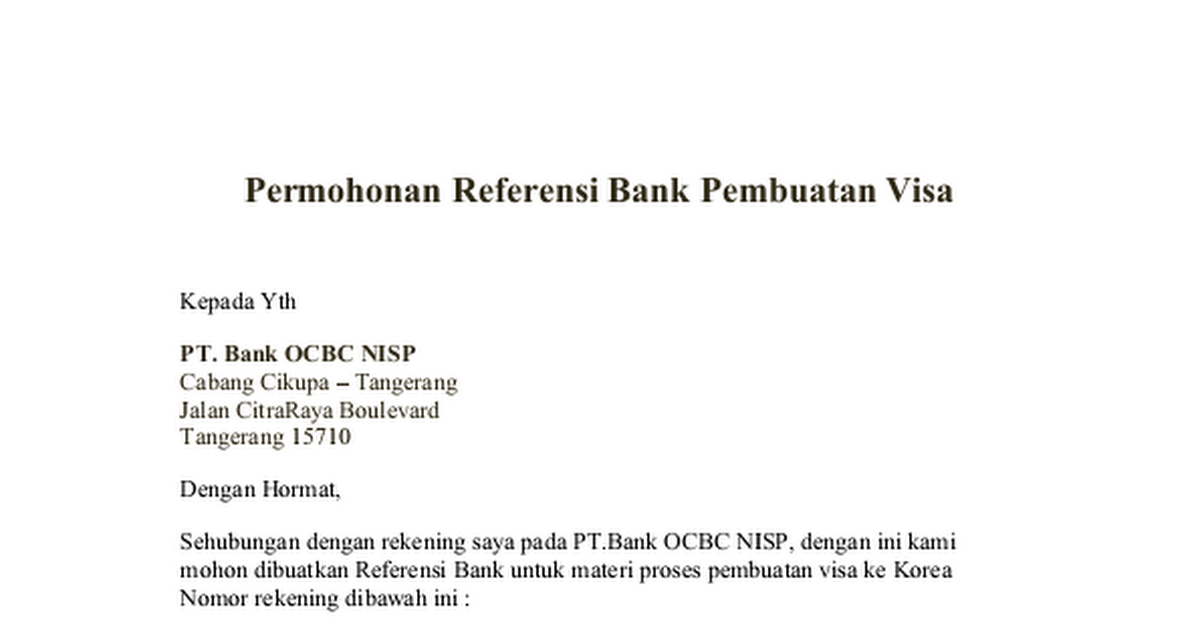 Detail Contoh Surat Permohonan Referensi Ke Bank Nomer 26