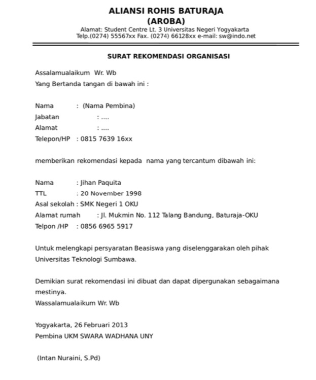 Detail Contoh Surat Permohonan Rekomendasi Beasiswa Nomer 27