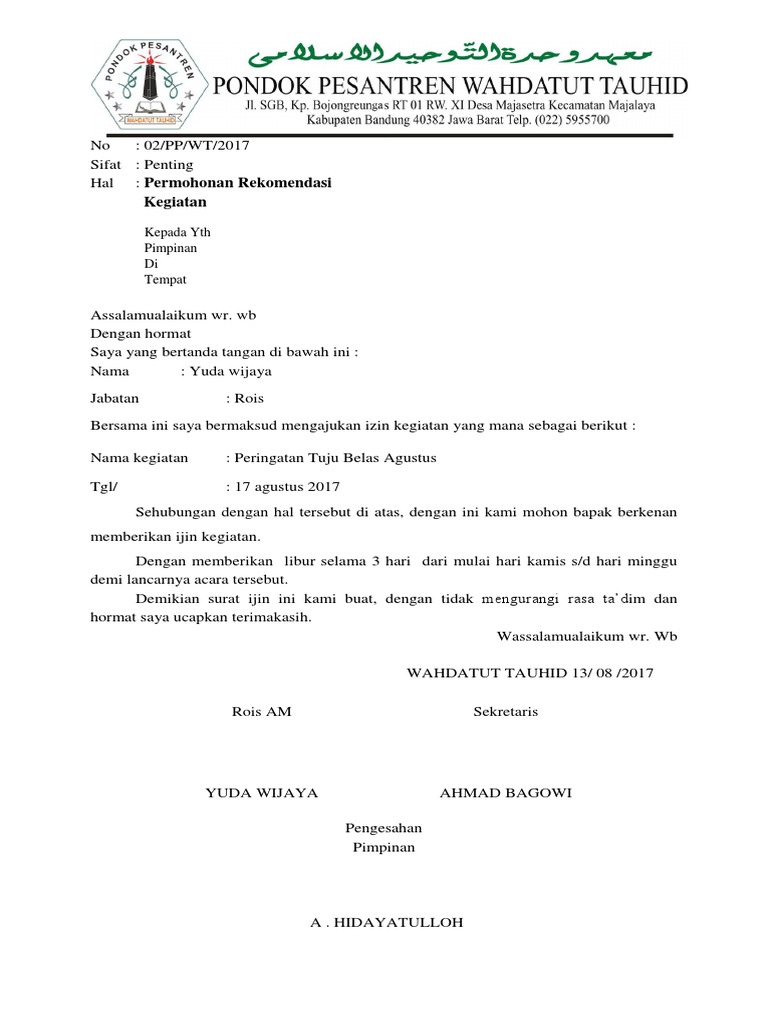 Detail Contoh Surat Permohonan Rekomendasi Kegiatan Nomer 3