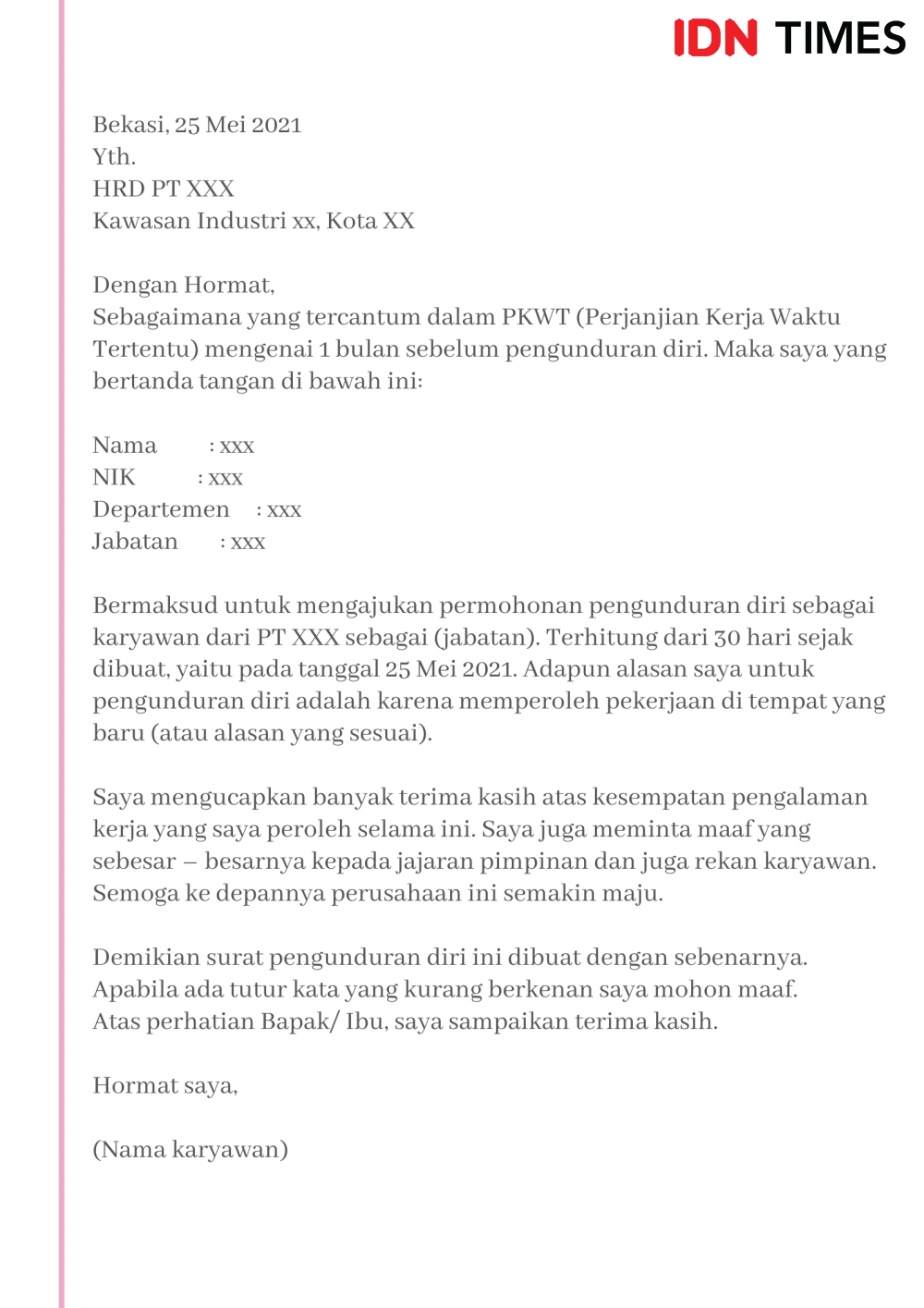 Detail Contoh Surat Permohonan Resign Kerja Nomer 50