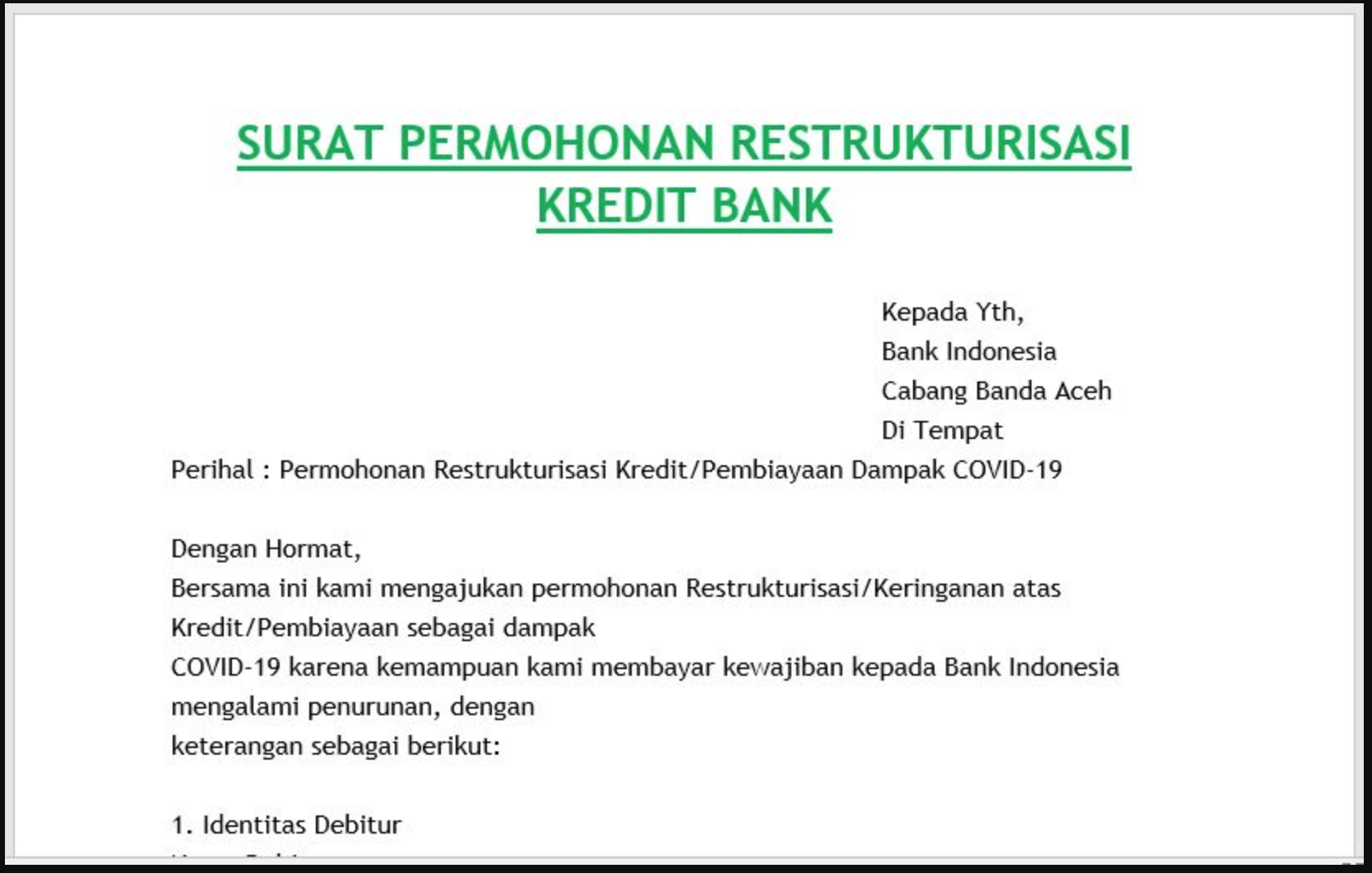 Detail Contoh Surat Permohonan Restrukturisasi Kredit Bank Nomer 25