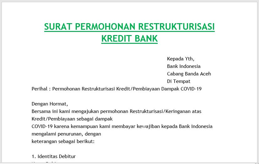 Detail Contoh Surat Permohonan Restrukturisasi Kredit Bank Mandiri Nomer 3