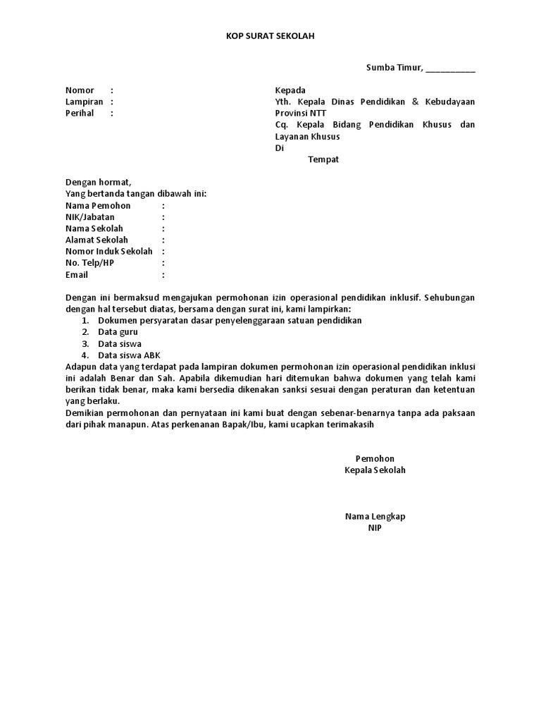Detail Contoh Surat Permohonan Sekolah Nomer 17