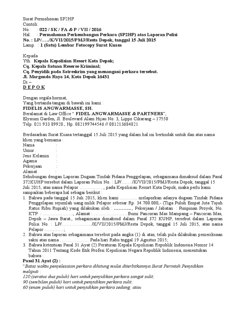 Contoh Surat Permohonan Sp2hp - KibrisPDR