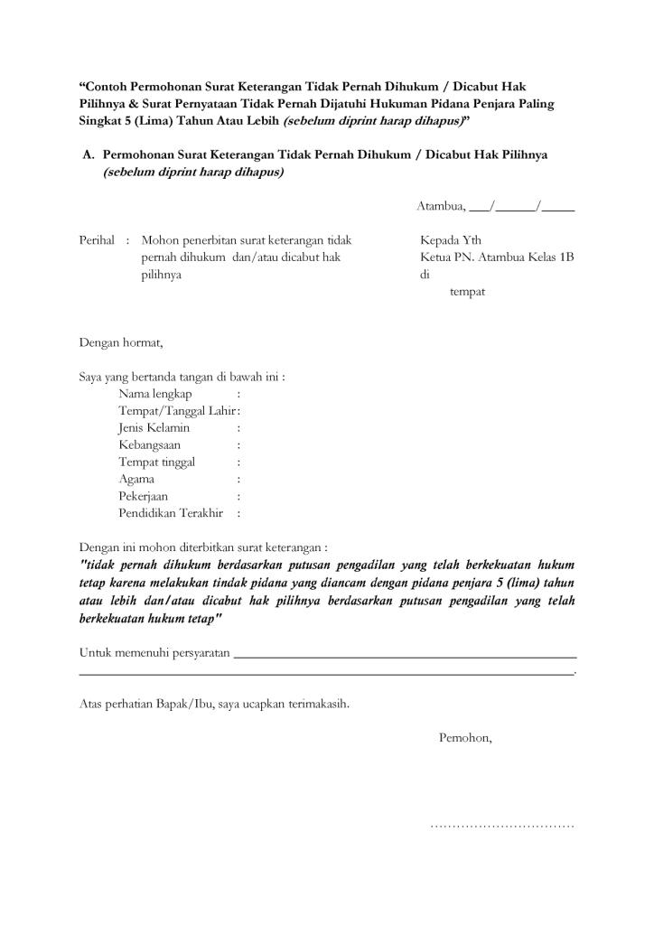 Detail Contoh Surat Permohonan Tidak Pernah Dipidana Nomer 14