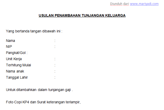 Detail Contoh Surat Permohonan Tunjangan Istri Nomer 6