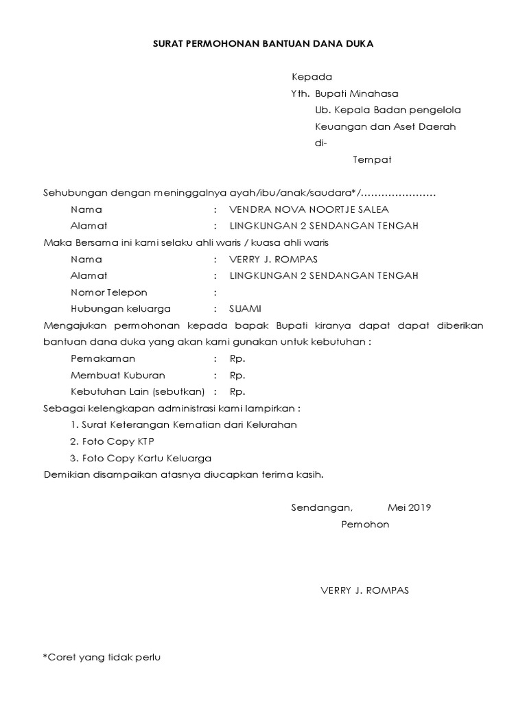 Detail Contoh Surat Permohonan Uang Duka Nomer 3