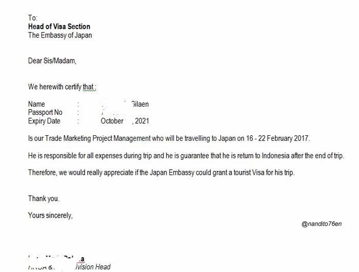 Detail Contoh Surat Permohonan Visa Jepang Nomer 13