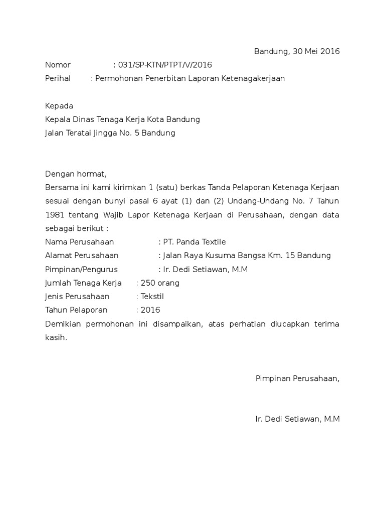 Detail Contoh Surat Permohonan Wajib Lapor Ketenagakerjaan Koleksi Nomer 1