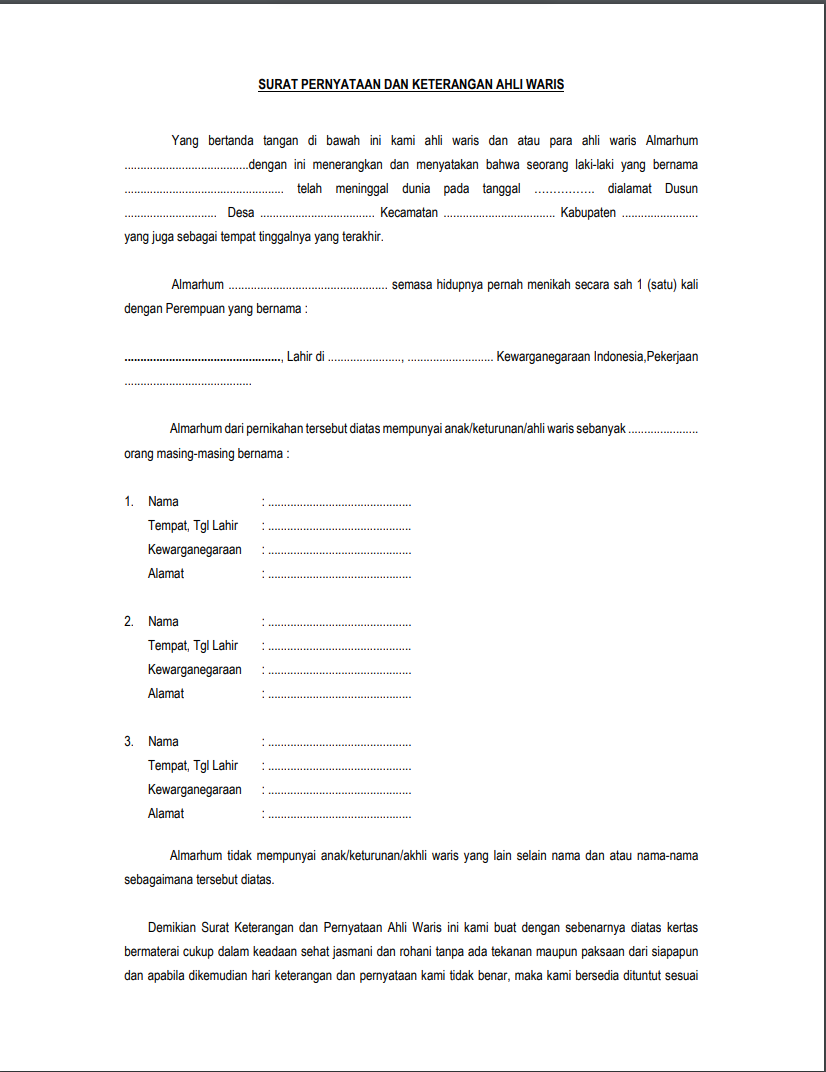 Detail Contoh Surat Pernyataan Ahli Waris Tanah Nomer 2