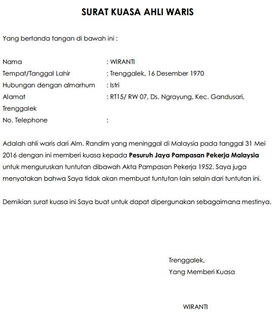 Detail Contoh Surat Pernyataan Ahli Waris Tanah Nomer 28