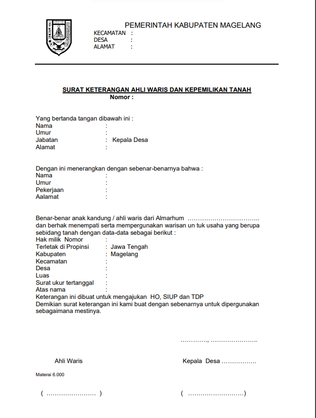 Detail Contoh Surat Pernyataan Ahli Waris Tanah Nomer 34