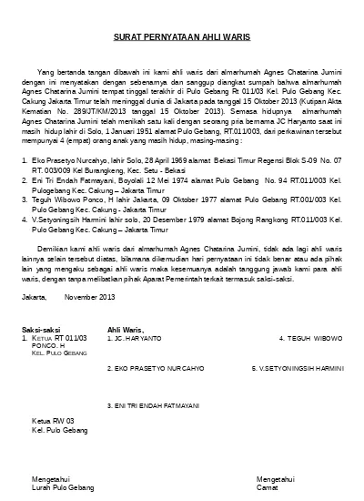 Detail Contoh Surat Pernyataan Ahli Waris Tanah Nomer 44