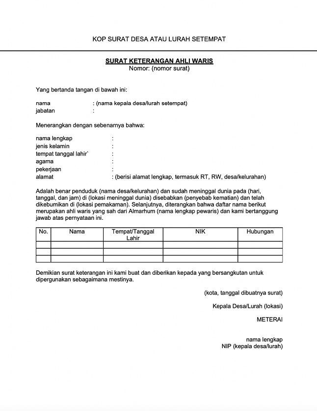 Detail Contoh Surat Pernyataan Ahli Waris Tanah Nomer 49