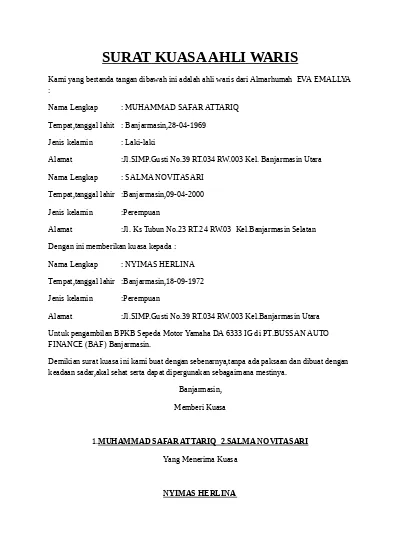 Detail Contoh Surat Pernyataan Ahli Waris Tanah Nomer 52