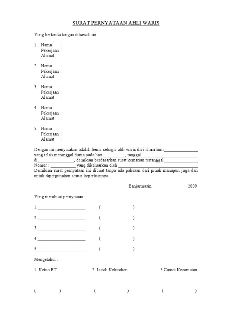 Detail Contoh Surat Pernyataan Ahli Waris Tanah Nomer 7