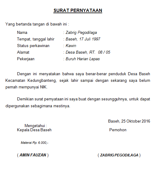 Detail Contoh Surat Pernyataan Akta Kelahiran Nomer 22