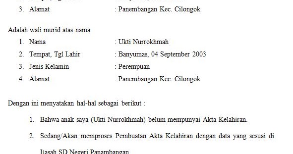 Detail Contoh Surat Pernyataan Akta Kelahiran Nomer 41