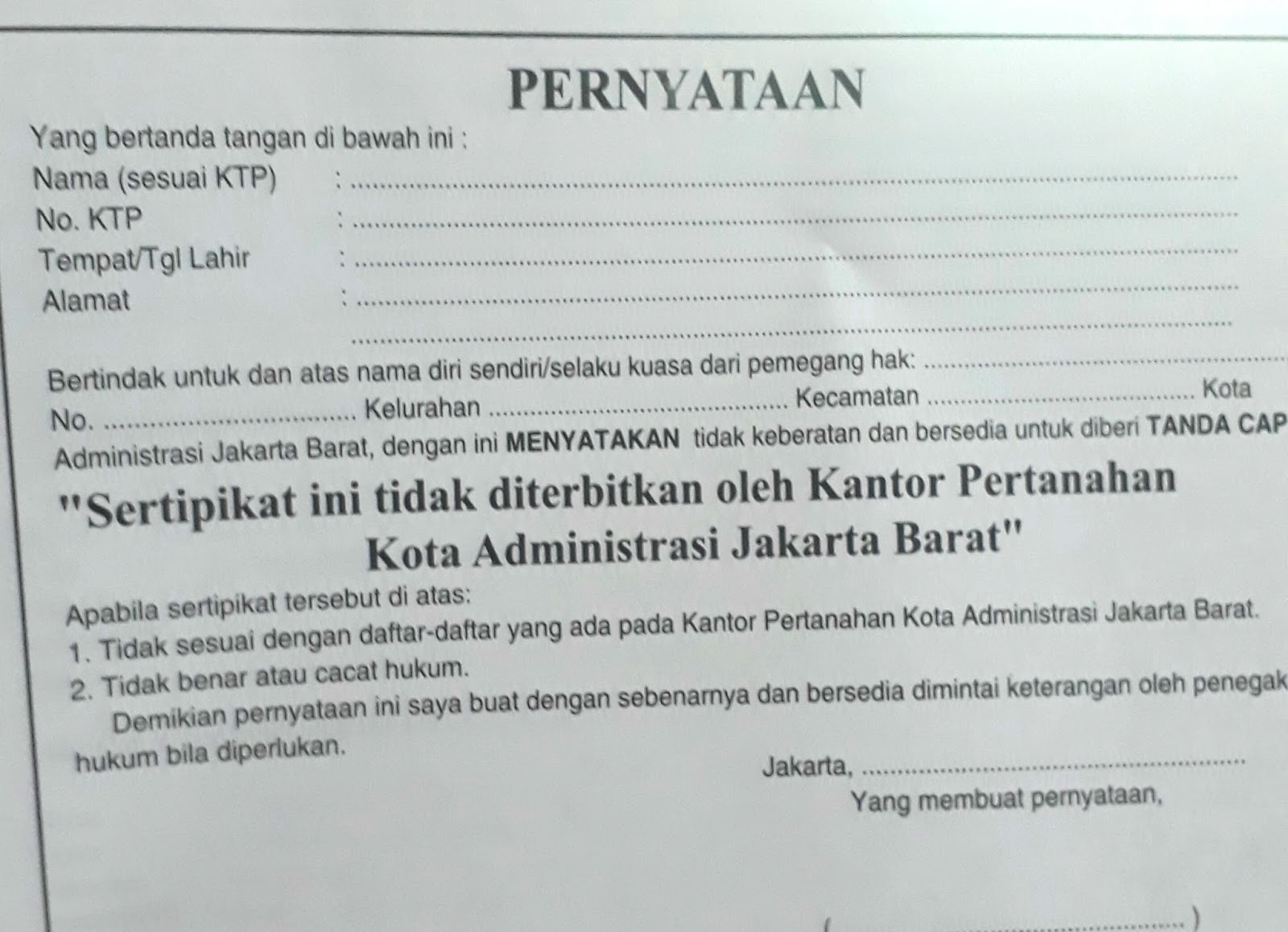 Detail Contoh Surat Pernyataan Balik Nama Nomer 49