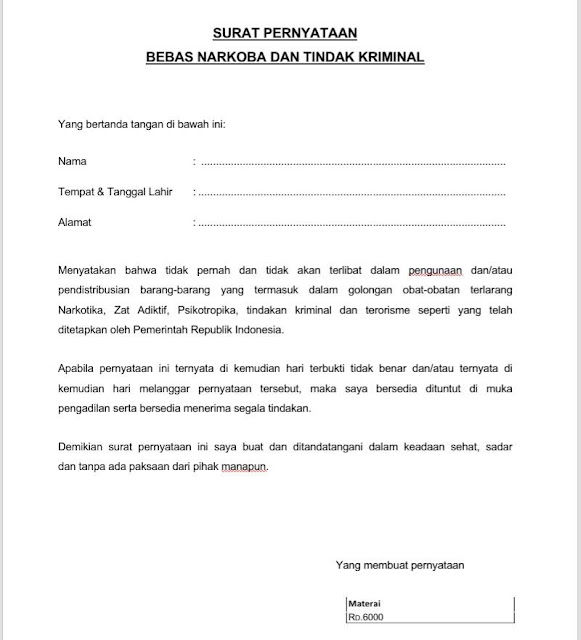 Detail Contoh Surat Pernyataan Bebas Narkoba Nomer 13