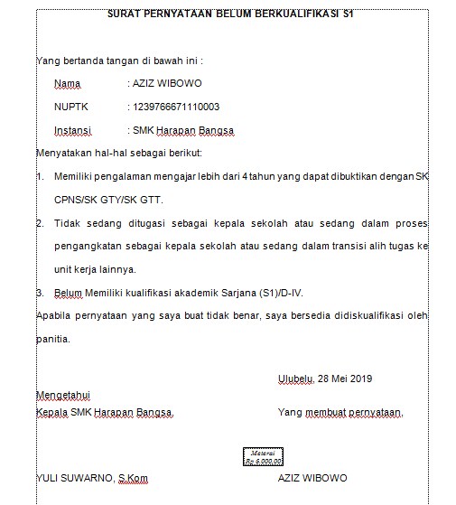 Detail Contoh Surat Pernyataan Belum Memiliki Nuptk Nomer 14