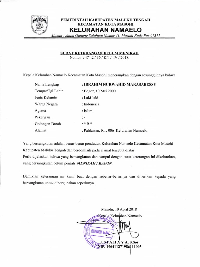 Detail Contoh Surat Pernyataan Belum Menikah Dari Kelurahan Nomer 30