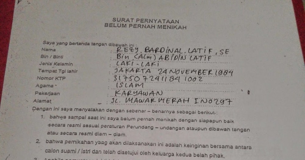 Detail Contoh Surat Pernyataan Belum Menikah Dari Kelurahan Nomer 52