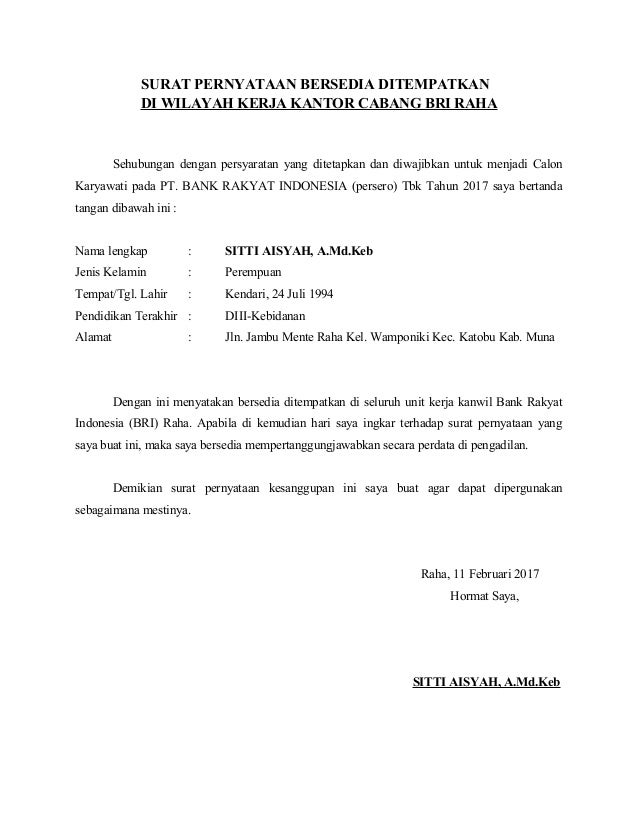 Detail Contoh Surat Pernyataan Bersedia Ditempatkan Di Sekolah Negeri Nomer 27
