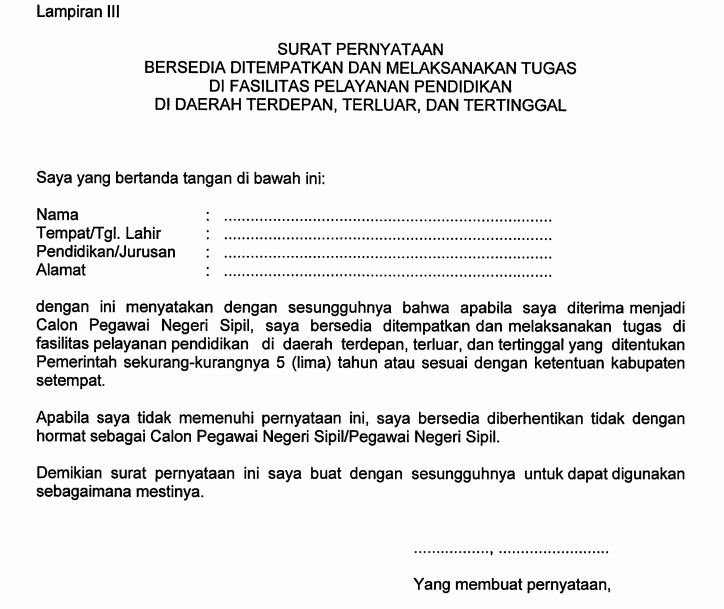 Detail Contoh Surat Pernyataan Bersedia Ditempatkan Di Sekolah Negeri Nomer 4