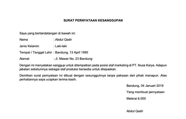 Detail Contoh Surat Pernyataan Bersedia Ditempatkan Di Sekolah Negeri Nomer 36