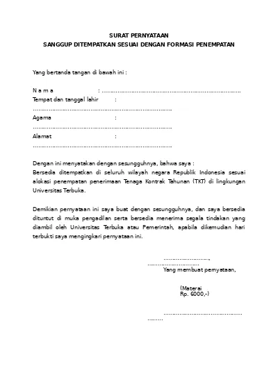 Detail Contoh Surat Pernyataan Bersedia Ditempatkan Di Sekolah Negeri Nomer 45