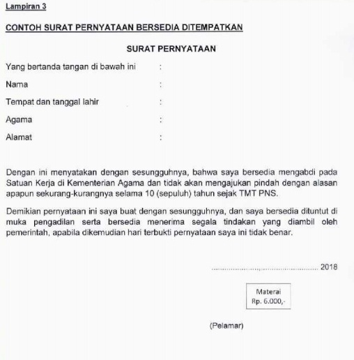 Detail Contoh Surat Pernyataan Bersedia Ditempatkan Di Sekolah Negeri Nomer 47