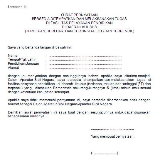Detail Contoh Surat Pernyataan Bersedia Ditempatkan Di Sekolah Negeri Nomer 6