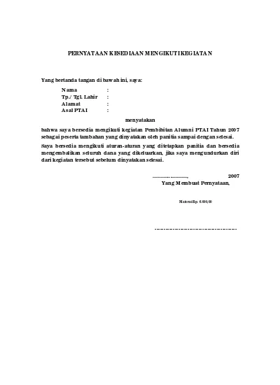 Detail Contoh Surat Pernyataan Bersedia Ditempatkan Di Sekolah Negeri Nomer 48