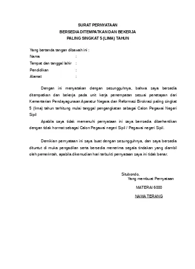 Detail Contoh Surat Pernyataan Bersedia Ditempatkan Di Sekolah Negeri Nomer 49
