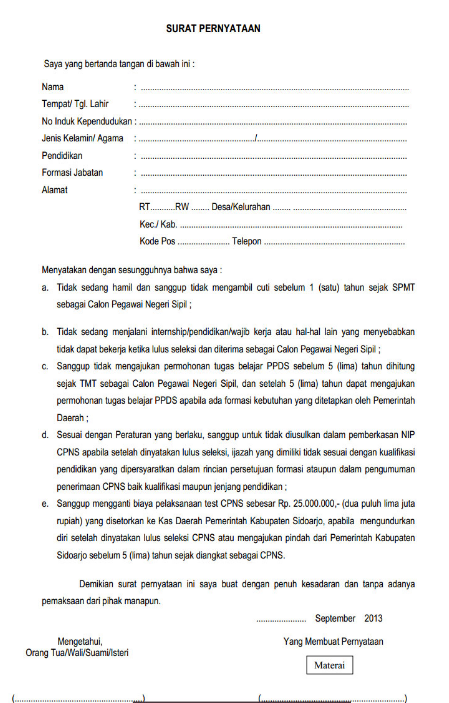 Detail Contoh Surat Pernyataan Bersedia Ditempatkan Di Sekolah Negeri Nomer 51