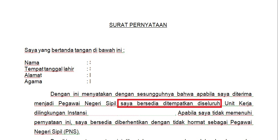 Detail Contoh Surat Pernyataan Bersedia Ditempatkan Dimana Saja Nomer 11