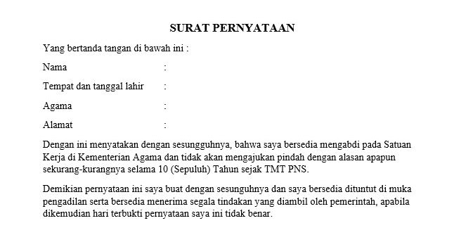 Detail Contoh Surat Pernyataan Bersedia Ditempatkan Dimana Saja Cpns Nomer 25