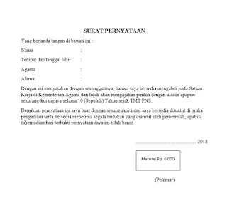 Detail Contoh Surat Pernyataan Bersedia Ditempatkan Dimana Saja Pns Nomer 14