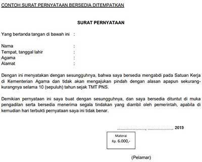 Detail Contoh Surat Pernyataan Bersedia Ditempatkan Dimana Saja Pns Nomer 8