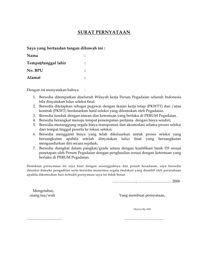 Detail Contoh Surat Pernyataan Bersedia Ditempatkan Diseluruh Wilayah Indonesia Nomer 37