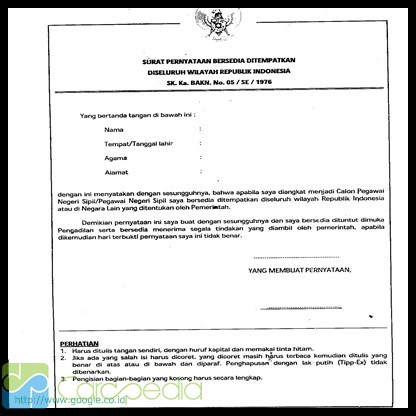 Detail Contoh Surat Pernyataan Bersedia Ditempatkan Diseluruh Wilayah Indonesia Nomer 10